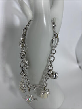 Bracelet Silver Plated Charm Toggle Multicolor Crystal Christmas Snowflake